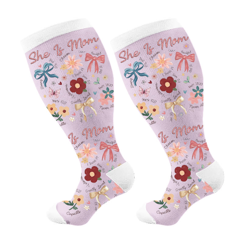 Plus Size Mother's Day Printed Compression Socks - Bows(1 Pair) - 4XL - image 7