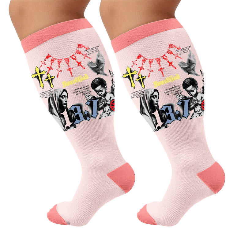 Plus Size Faith Print Compression Socks - Angel(1 Pair) - 4XL - image 7