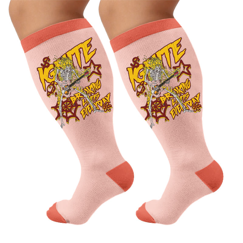 Plus Size Rock Skull Print Compression Socks - Guitar(1 Pair) - 4XL - image 7