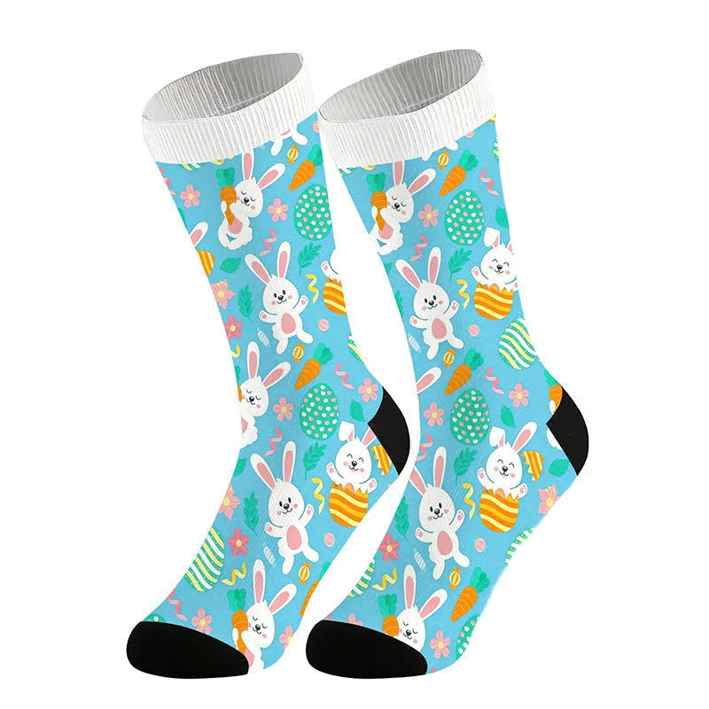 Easter Bunny Print Quarter Socks(2 Pairs) - Blue - EU36-44(US3-11) - image 6