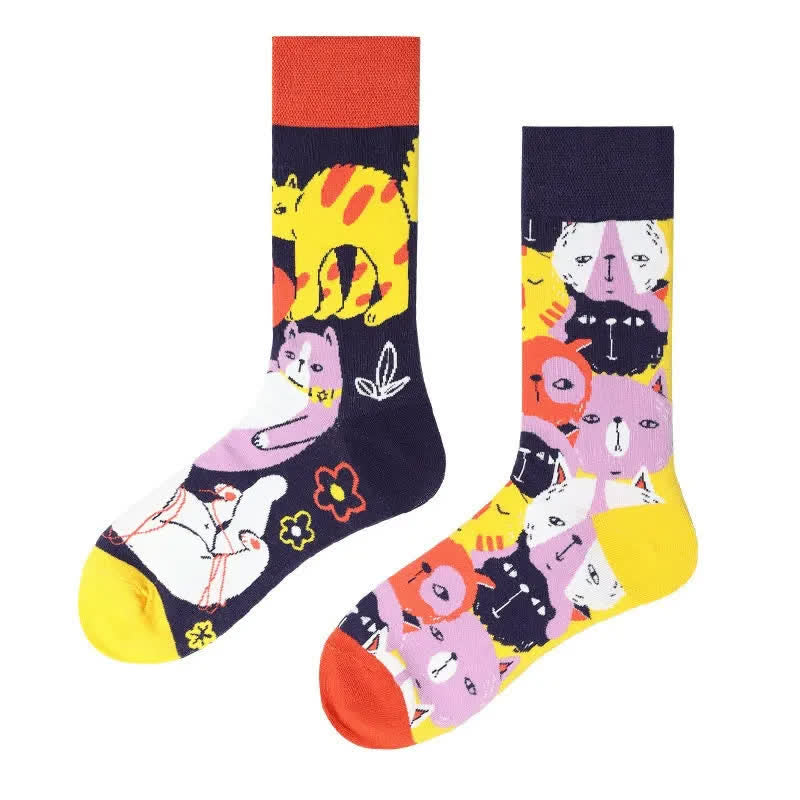 Fun Cat Cartoon Quarter Socks - image 1