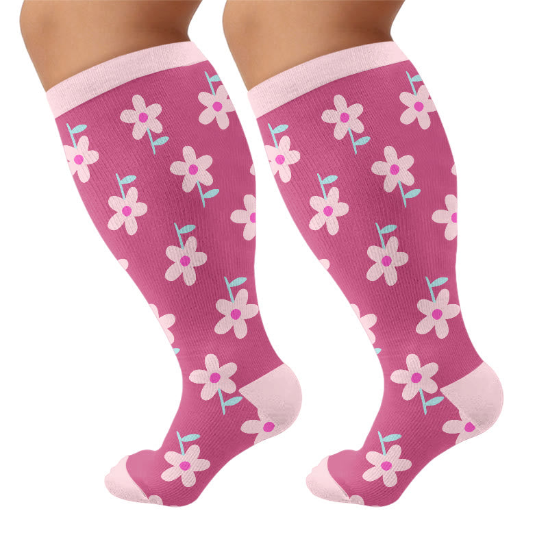 Plus Size Fresh Floral Compression Socks - Rose(1 Pair) - 4XL - image 7