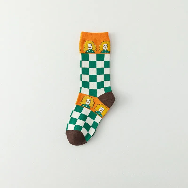 Funny Cartoon Grid quarter Socks (4 Pairs) - Coffee - EU36-40(US3-7) - image 5