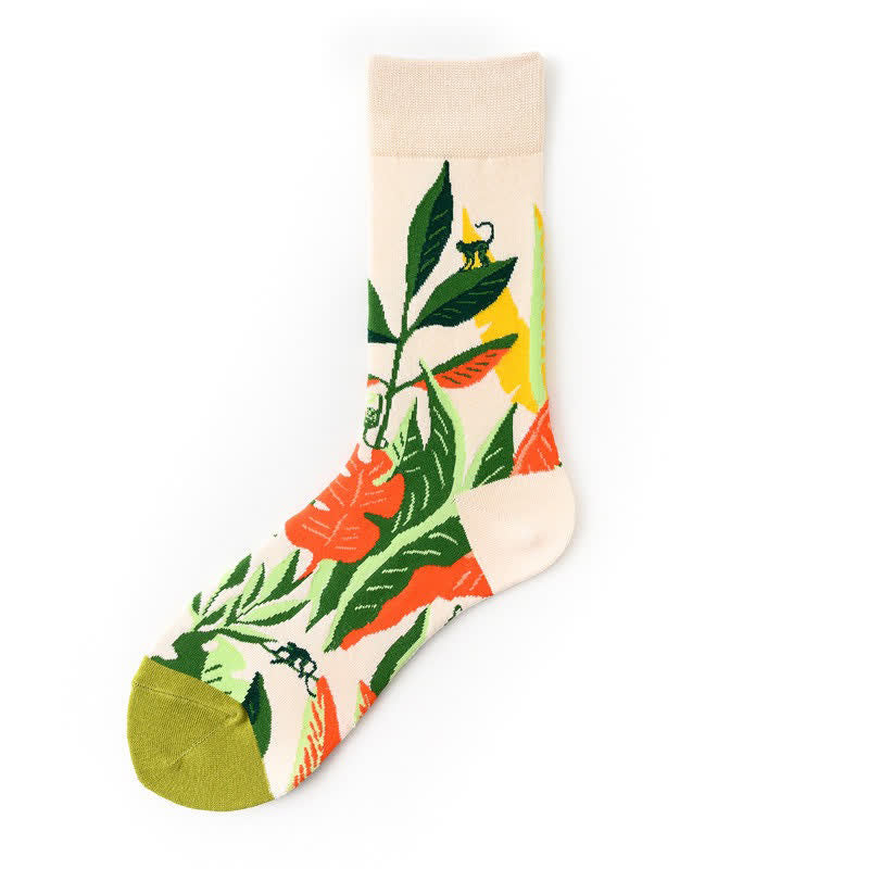 Floral Colorblock Quarter Socks(5 Pairs) - Beige - EU36-43(US3-9) - image 5
