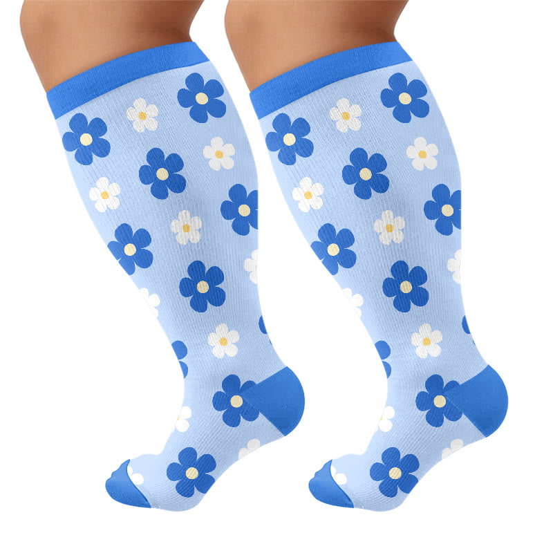 Plus Size Butterfly Star Compression Socks - Blue(1 Pair) - 4XL - image 7