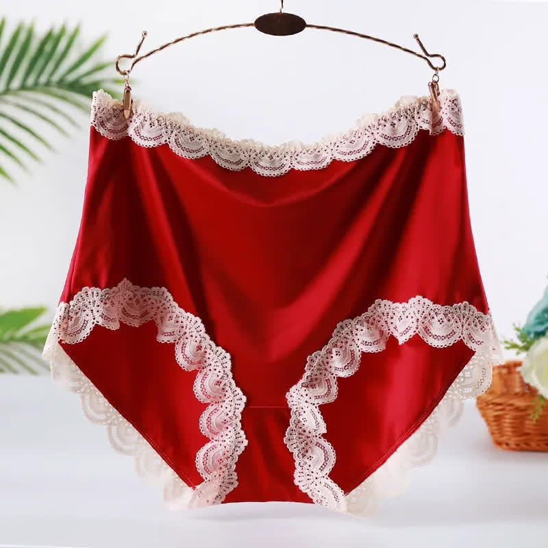 Satin Lace High Waist Panty(2 Packs) - Wine - XXL - image 4