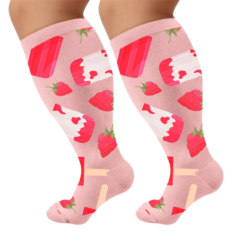 Plus Size Fruit Popsicle Compression Socks - Pink(1 Pair) - 4XL - image 7