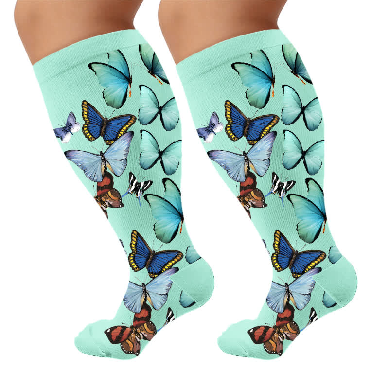 Plus Size Sweet Butterfly Compression Socks - Green(1 Pair) - 4XL - image 7