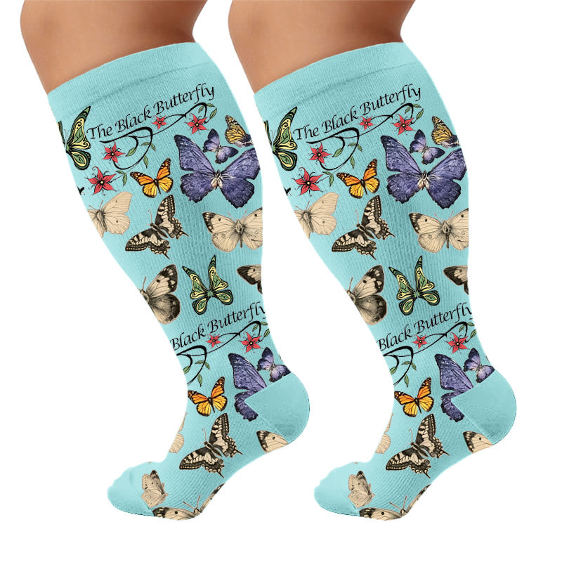 Plus Size Butterfly Spider Compression Socks - Blue(1 Pair) - 4XL - image 7