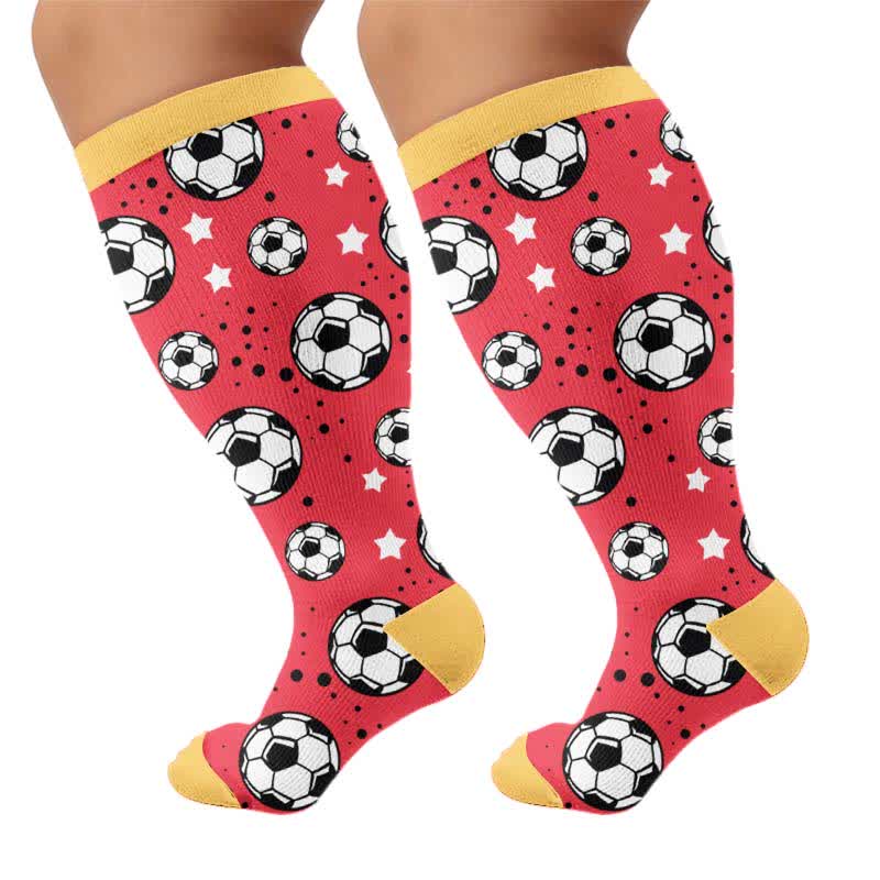 Plus Size Soccer Print Compression Socks - Red(1 Pair) - 4XL - image 7