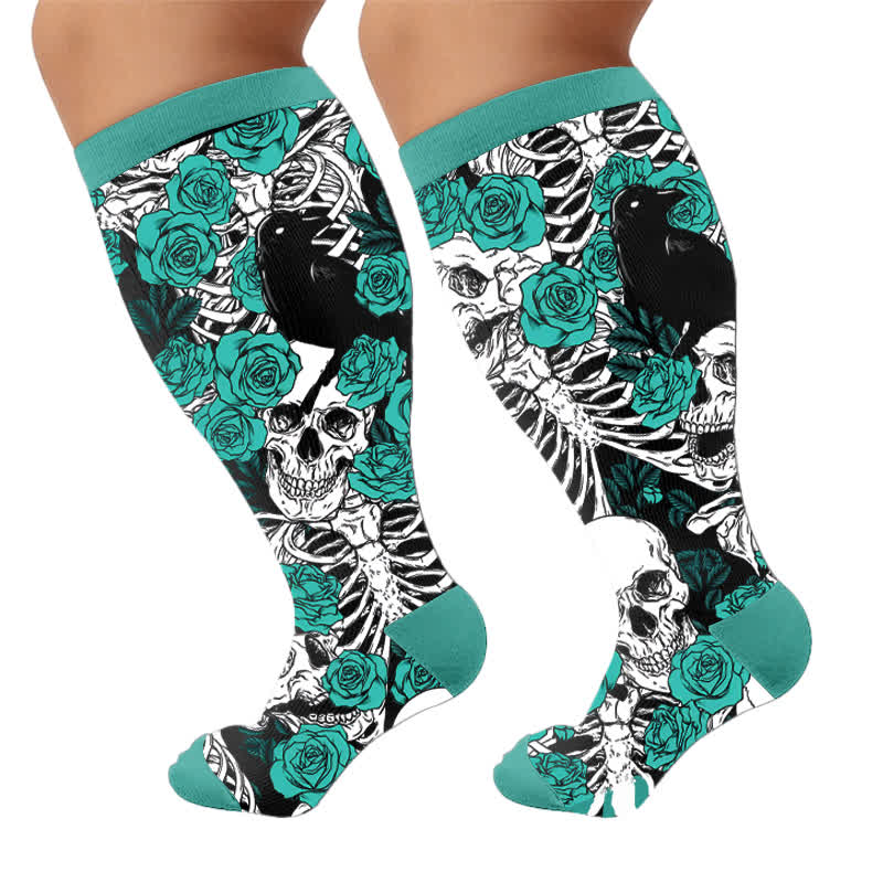 Plus Size Crow Skull Compression Socks - Blue(1 Pair) - 4XL - image 7