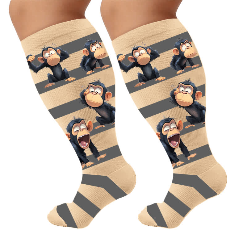 Plus Size Sloth Squirrel Stripes Compression Socks - Apricot(1 Pair) - 4XL - image 7