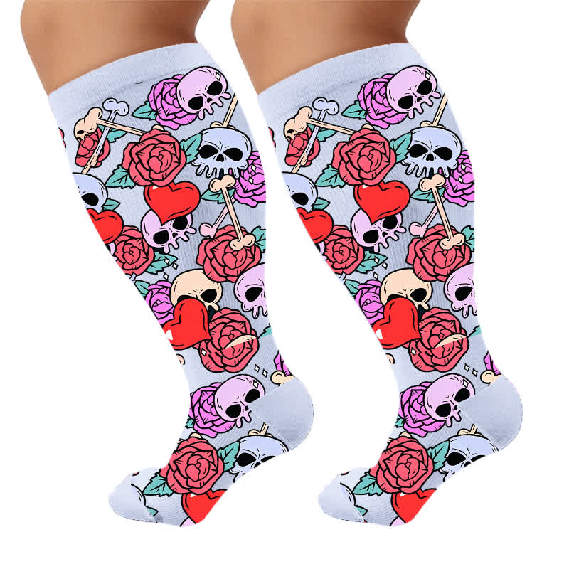 Plus Size Pink Heart Eyed Skull Compression Socks - Blue(1 Pair) - 4XL - image 10