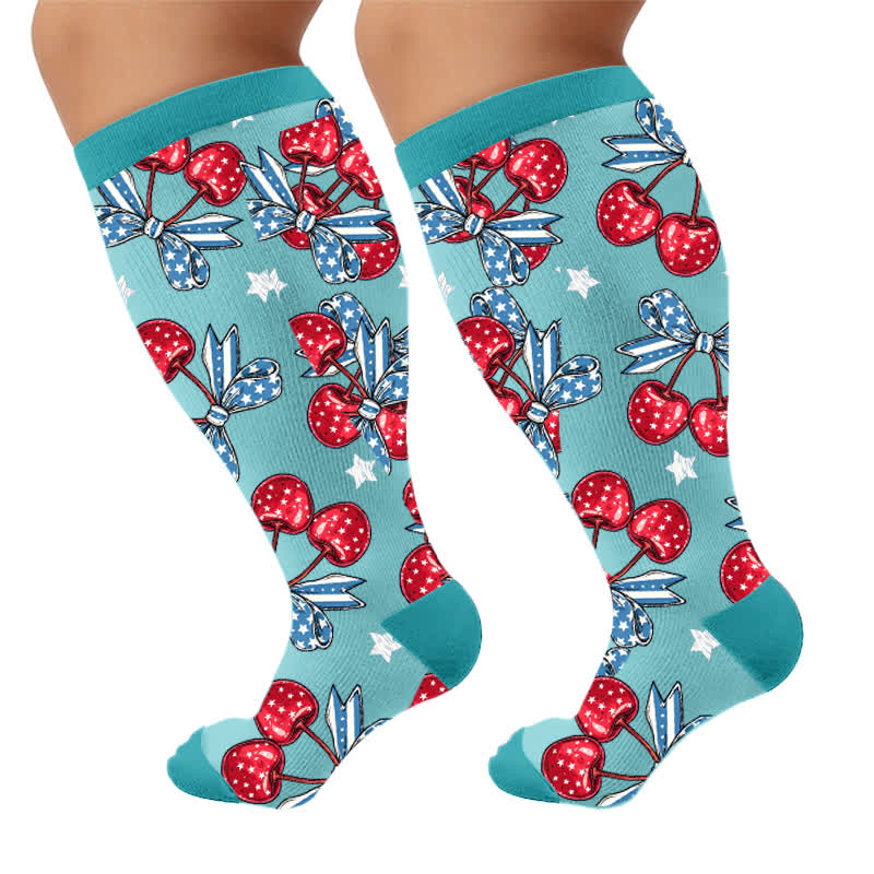 Plus Size Independence Day Compression Socks - Blue(1 Pair) - 4XL - image 10