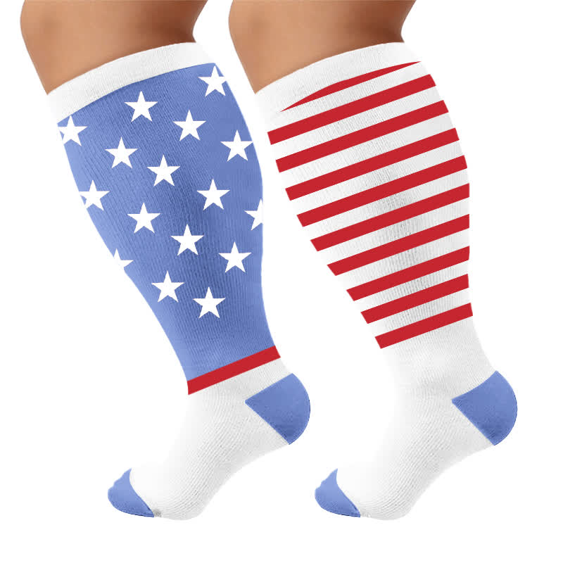 Plus Size Starry Mix Compression Socks - Blue(1 Pair) - 4XL - image 10