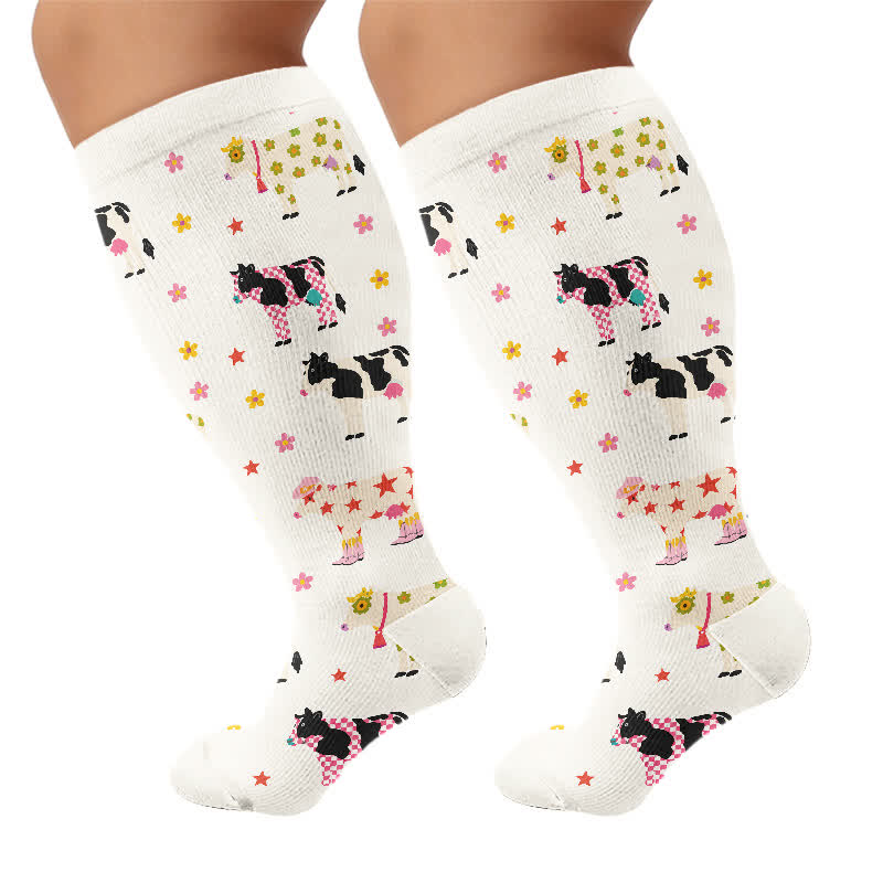 Plus Size Creative Animal Compression Socks - Beige(1 Pair) - 4XL - image 10