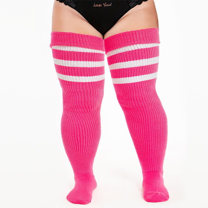 Cozy Ribbed Thigh High Socks - Pink - One Size - With Elastic Strap - image 12