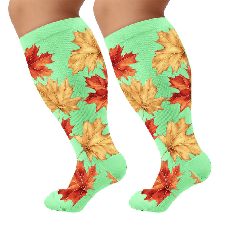 Plus Size Botanical Compression Socks - Green(1 Pair) - 4XL - image 10