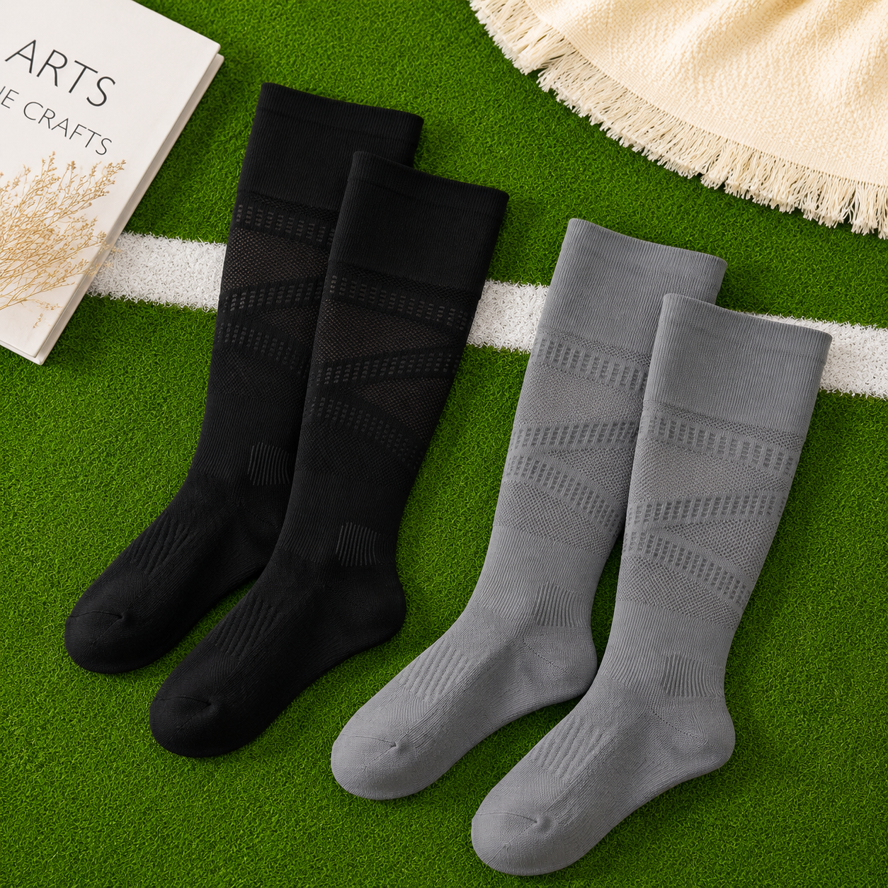 Mesh Stripe Compression Socks(2 Pairs) - Black+Dark Grey - EU36-39(US3-6) - image 11
