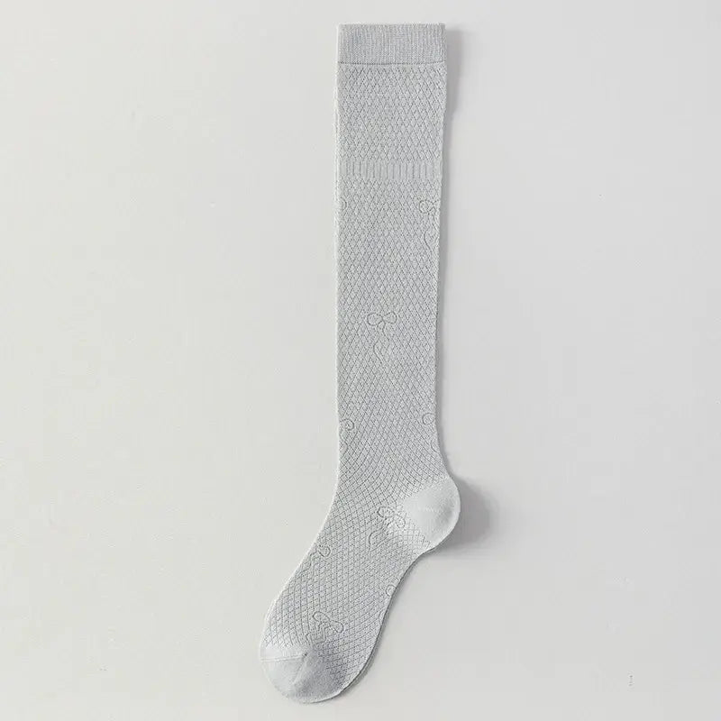 Sheer Mesh Ribbed Knee HIgh Socks(4 Pairs) - Dark Grey - One Size - image 11