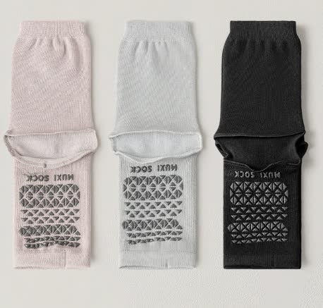 Breathable Knit Casual Grip Socks (3 Pairs) - Purple+Grey+Black - One Size - image 9