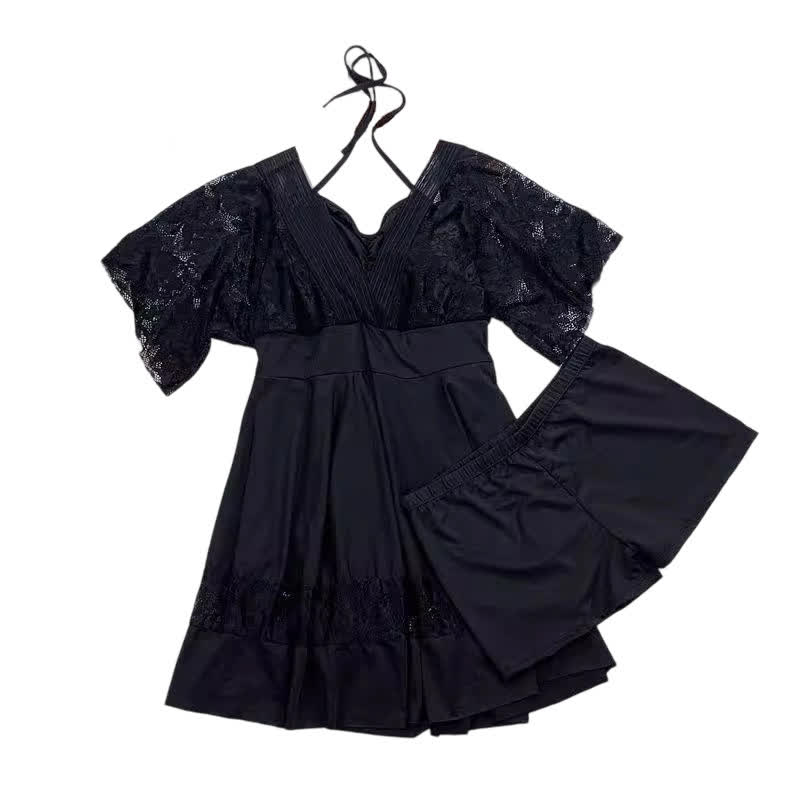Tummy Control Lace Sleeve Two-Piece Swim Dress Set - image 7
