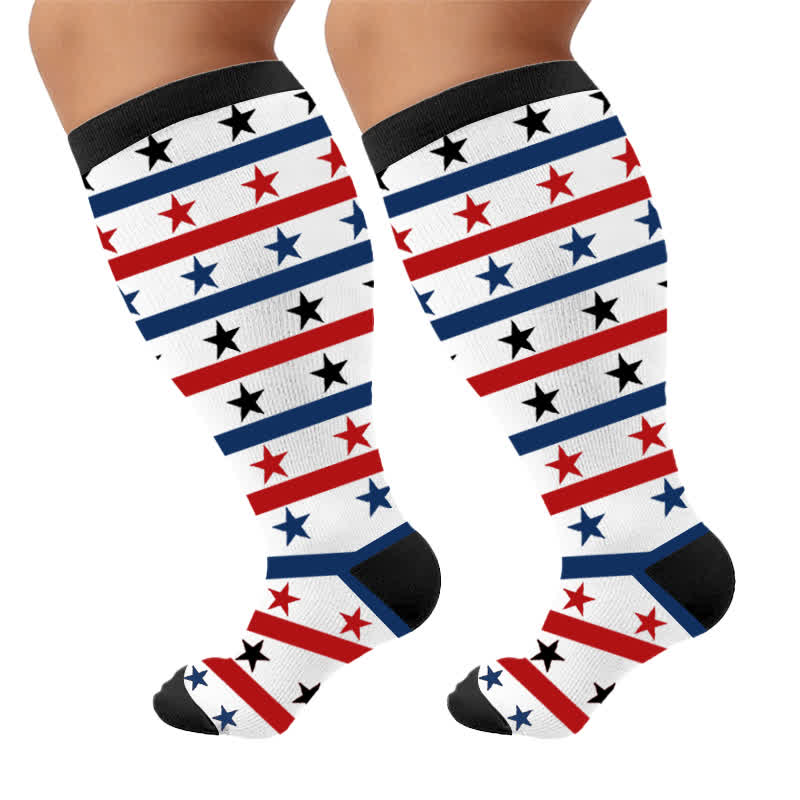 Plus Size Patriotic Eagle Stars Compression Socks - White - 4XL - image 10