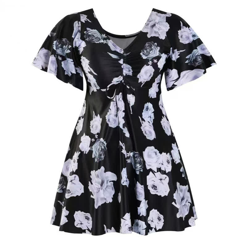 V Neck Floral Twist Front Swim Dress - image 8