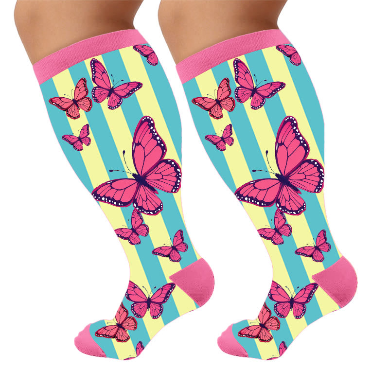 Plus Size Creative Butterfly Compression Socks - Pink(1 Pair) - 4XL - image 10