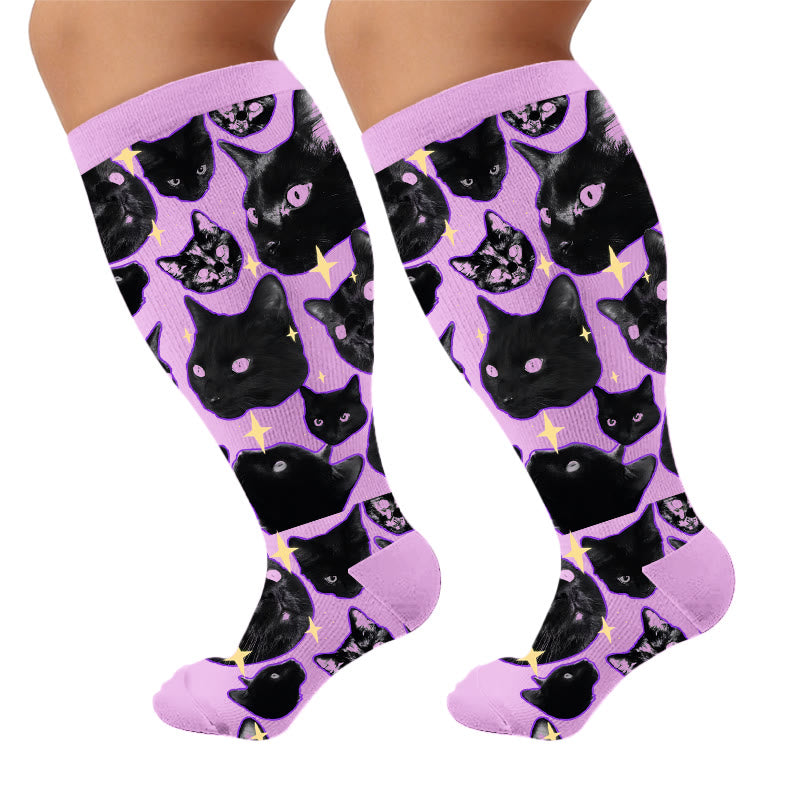 Plus Size Kawaii Black Cat Compression Socks - image 10