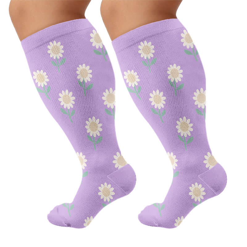 Plus Size Print Compression Socks - Purple(1 Pair) - 4XL - image 10