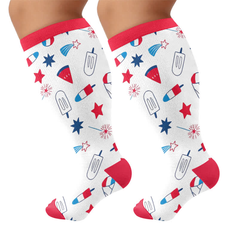 Plus Size Funny Pattern Compression Socks - Red(1 Pair) - 4XL - image 10
