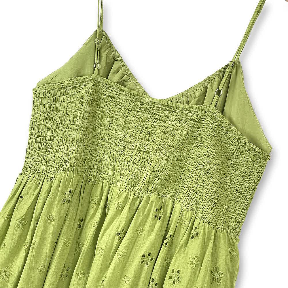Green Embroidery Slip Dress & White Puff Sleeve Cardigan Two Piece Set - image 7