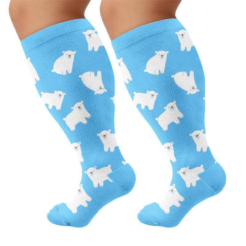 Plus Size Cartoon Flower & Animal Print Compression Socks - Blue(1 Pair) - 4XL - image 10