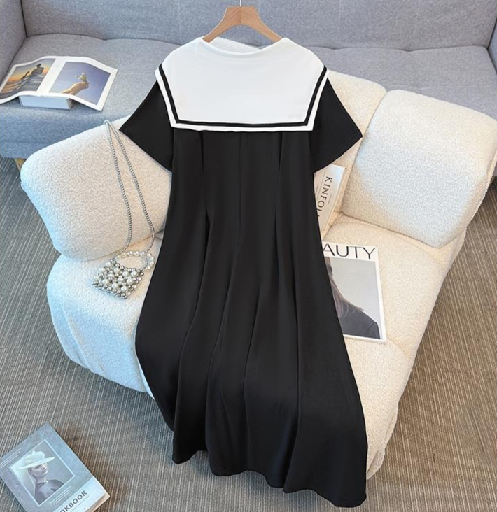 Plus Size Sailor Collar Cotton Blend Midi Dress - image 6