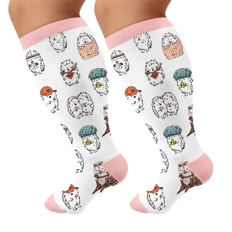 Plus Size Hedgehog Compression Socks - Pink(1 Pair) - 4XL - image 9