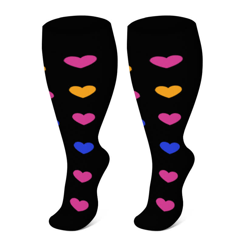 Plus Size Heart Pop Dot Compression Socks(3 Pairs) - Heart - 4XL - image 6