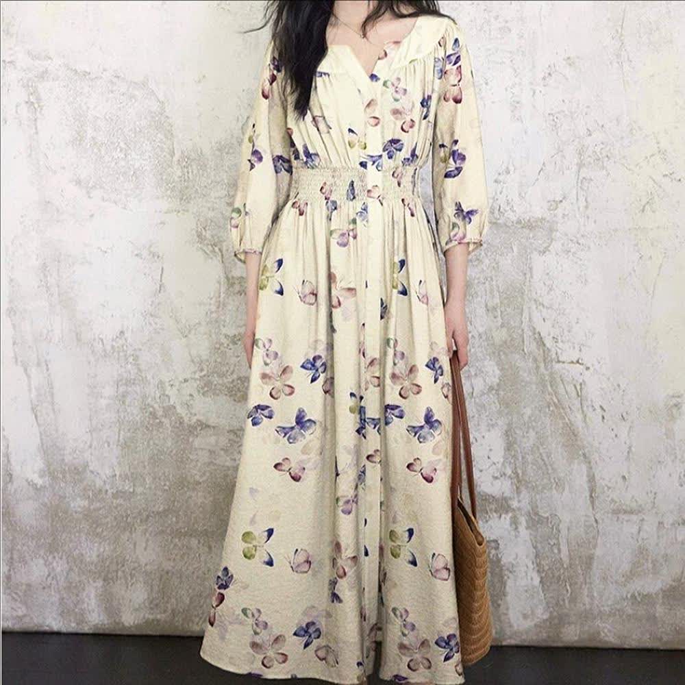 Vintage Floral V Neck Empire Waist Lightweight Sundresses - image 5