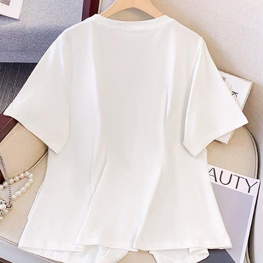 Plus Size Round Neck Short Sleeve Drawstring Tunic Top - image 7