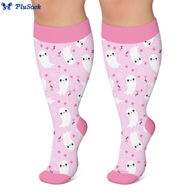 Plus Size Cartoon Ghost Cat Compression Socks - image 9
