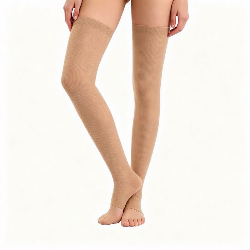 Solid Color Toeless Thigh High Compression Sleeves - Nude - L/XL - image 1