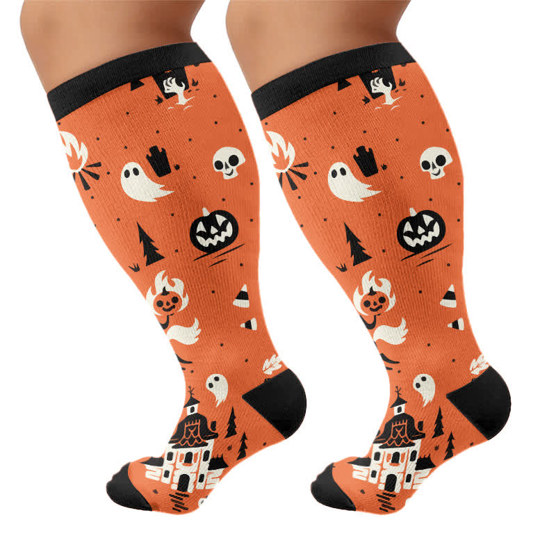 Plus Size Midnight Mischief Halloween Compression Socks - Orange - 4XL - image 10