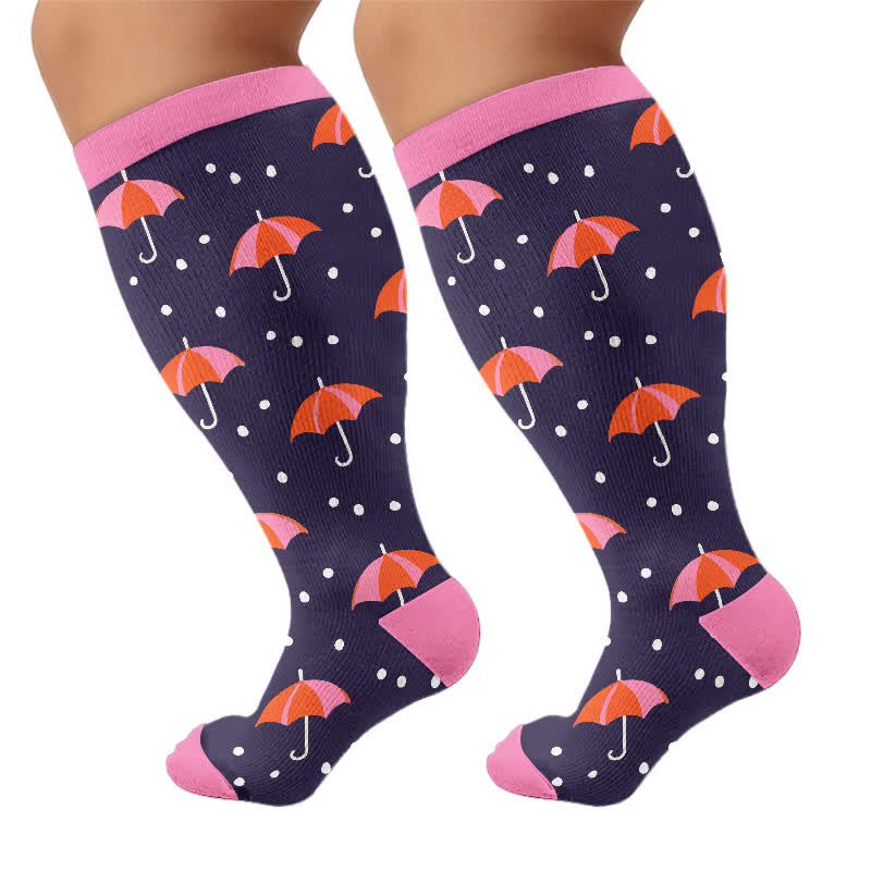 Plus Size Mushroom Meadow Compression Socks - Navy Blue - 4XL - image 10