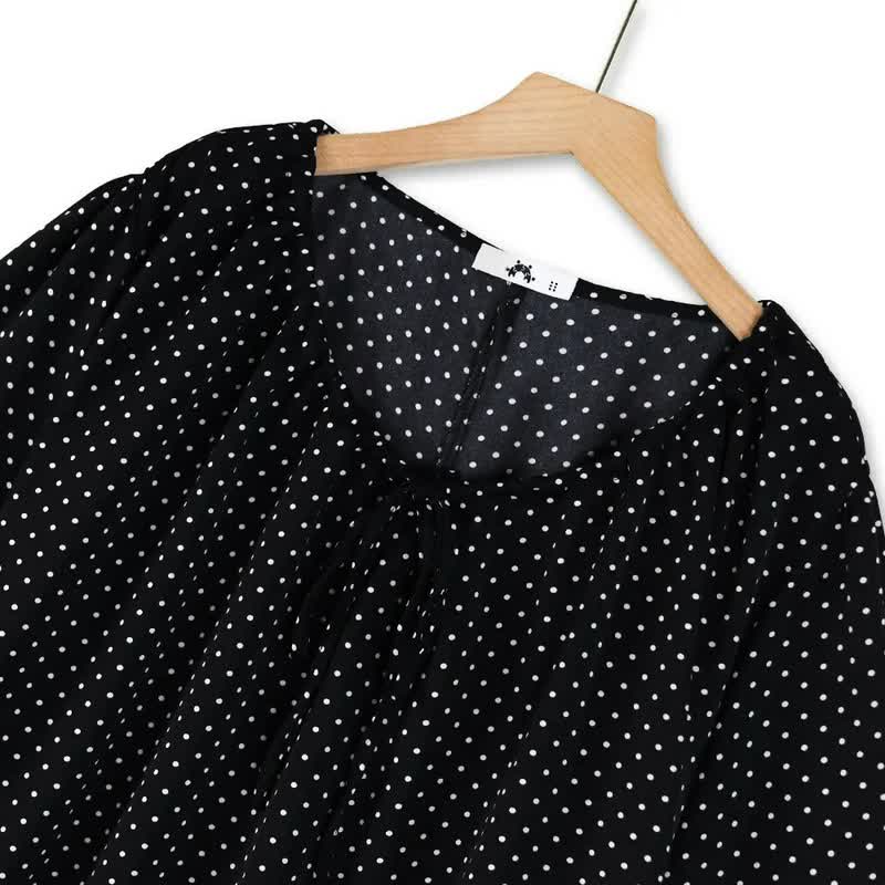 Polka Dot Tie-Neck Ruffle-Hem Tunic Top - image 5