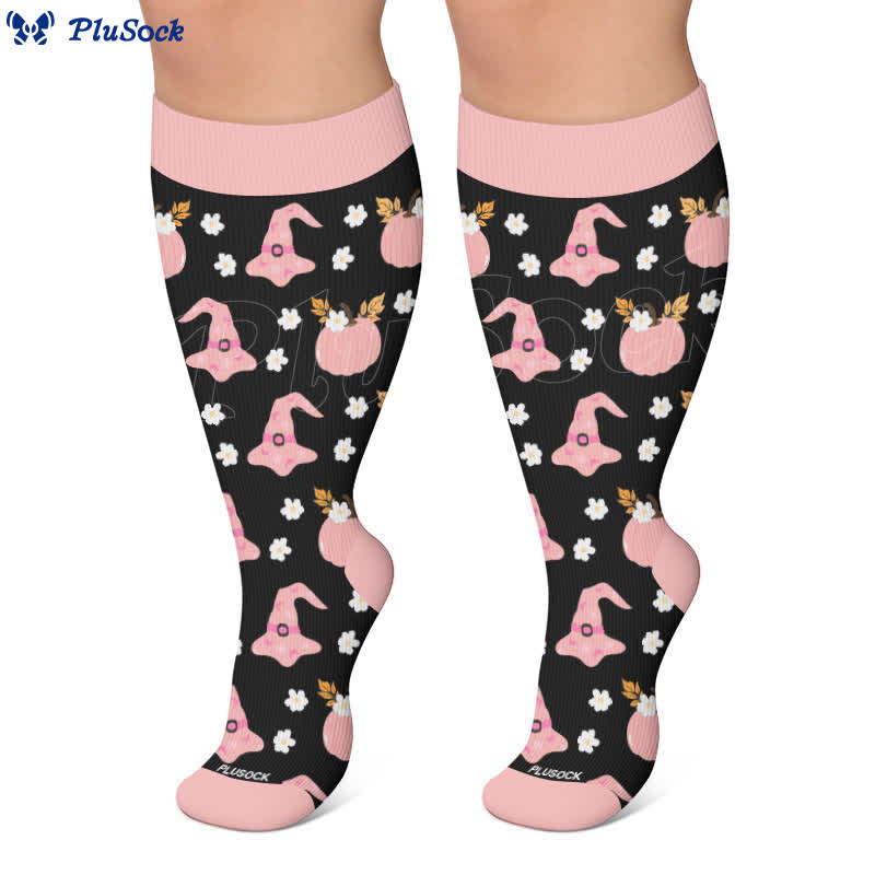 Plus Size Ghost Motifs Witch Hat Compression Socks - image 10