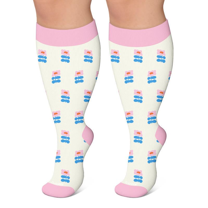 Plus Size Floral Autumn Leaf Compression Socks - Pink - 4XL - image 6