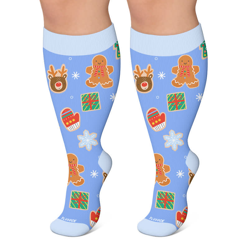 Plus Size Christmas Candy Cane Compression Socks - Blue - 4XL - image 6