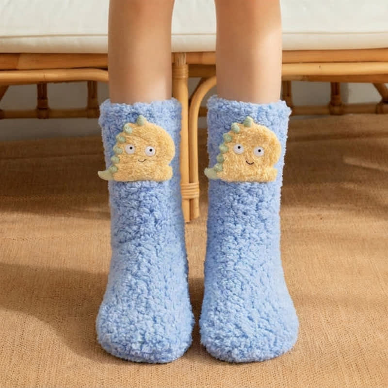 White Pink Dinosaur Cartoon Slipper Socks - Blue - EU36-42(US3-8.5) - image 5