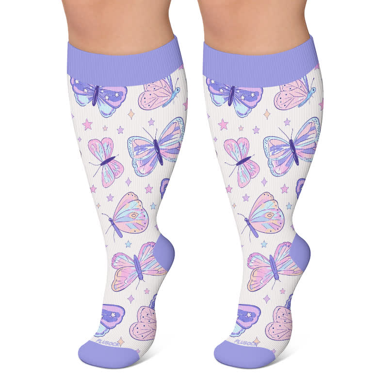 Plus Size Jellyfish Butterfly Compression Socks - Purple - 4XL - image 6