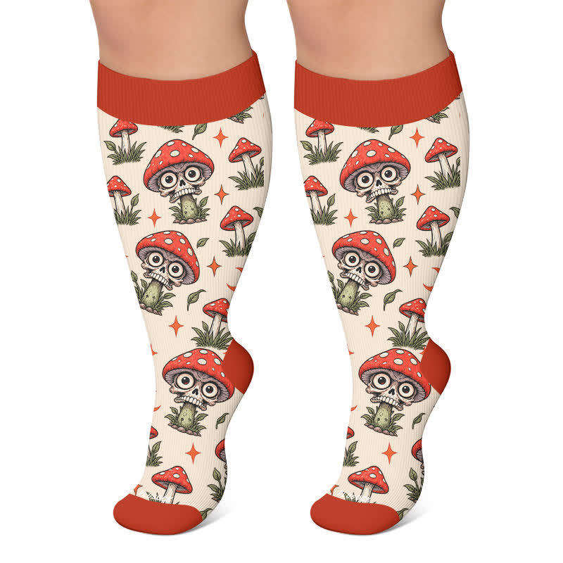 Plus Size Skull Mushroom Compression Socks - Red - 4XL - image 3